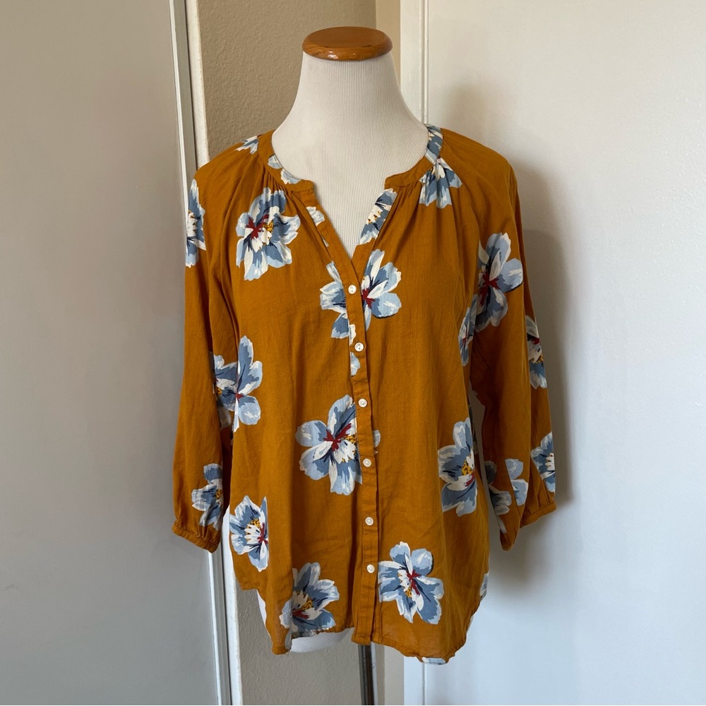 5 FOR $25 SALE 💗 Old Navy Floral Button-Up Women's Top - Mustard and Blue XS